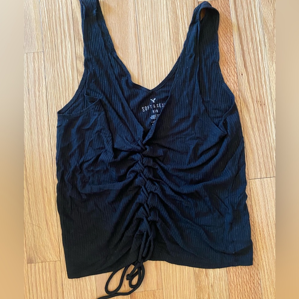 American Eagle Ribbed Black Soft & Sexy Tank